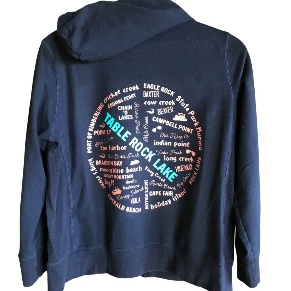 Table Rock Lake Hoodie, Zip-Up Sweatshirt, Marinas Landmarks Women's L Petite